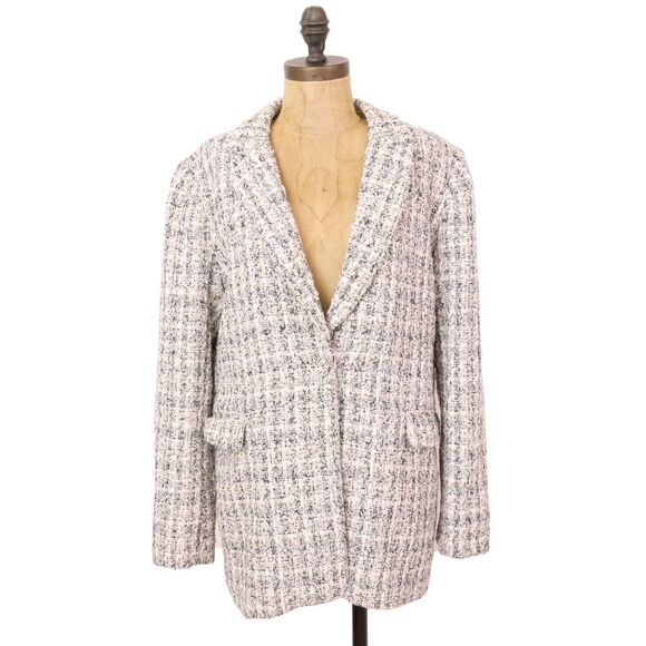 RACHEL ZOE Texured Tweed Blazer Coat 10 White/Cream/Black Suit B75 - Picture 1 of 6